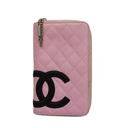 Chanel Long Wallet Cambon Leather Pink Women's