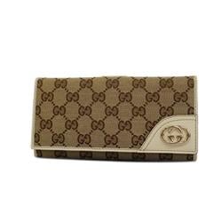 Gucci Long Wallet GG Canvas 181593 Leather Ivory Brown Champagne Women's