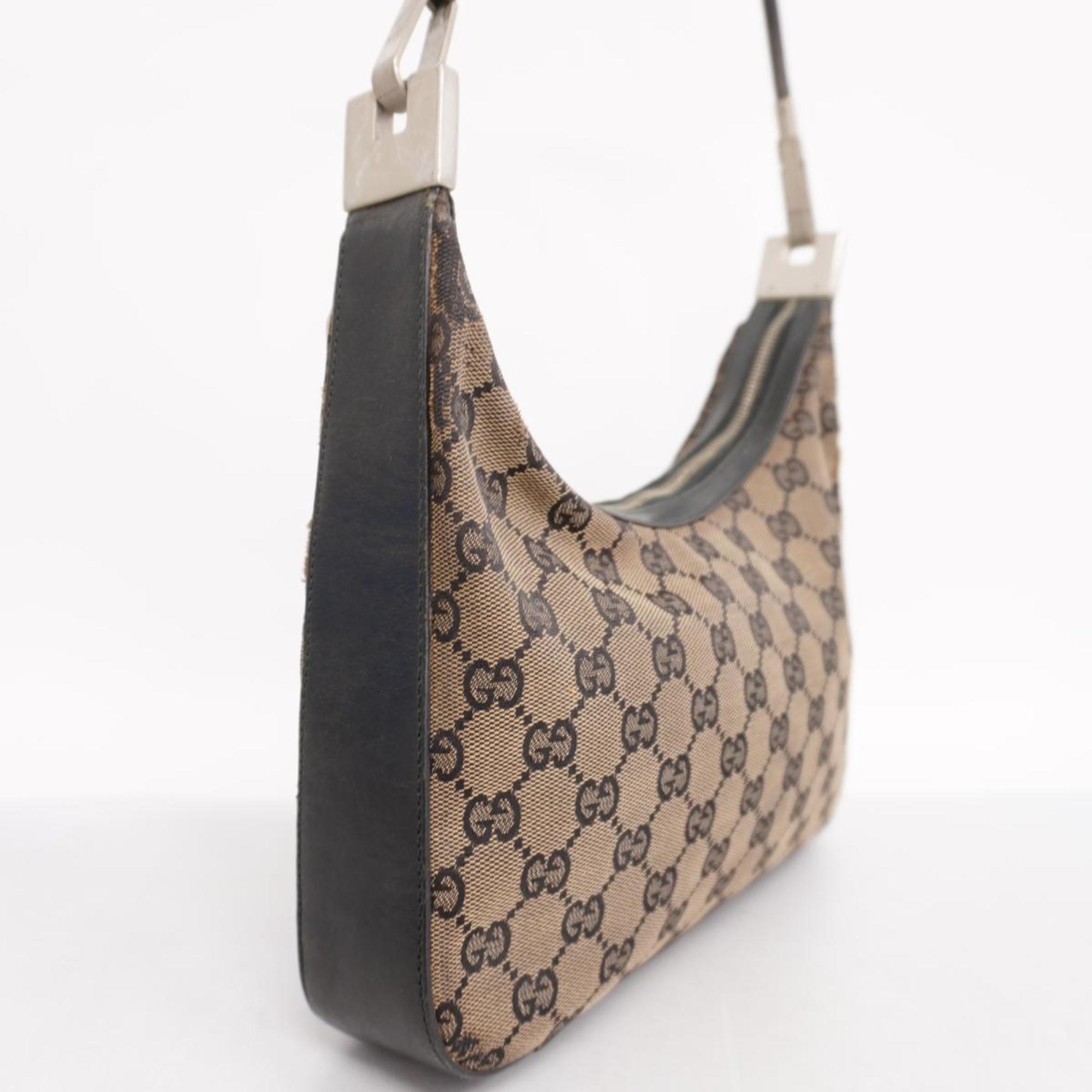 Gucci Shoulder Bag GG Canvas 001 3812 Leather Black Women's