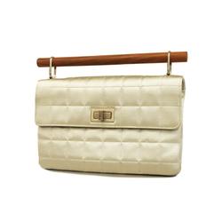Chanel Handbag Chocolate Bar 2.55 Satin Wood Grey Women's