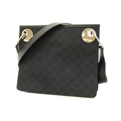 Gucci Shoulder Bag GG Canvas 120841 Leather Black Women's