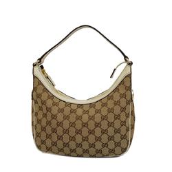 Gucci Handbag GG Canvas 154395 Leather Ivory Brown Beige Champagne Women's