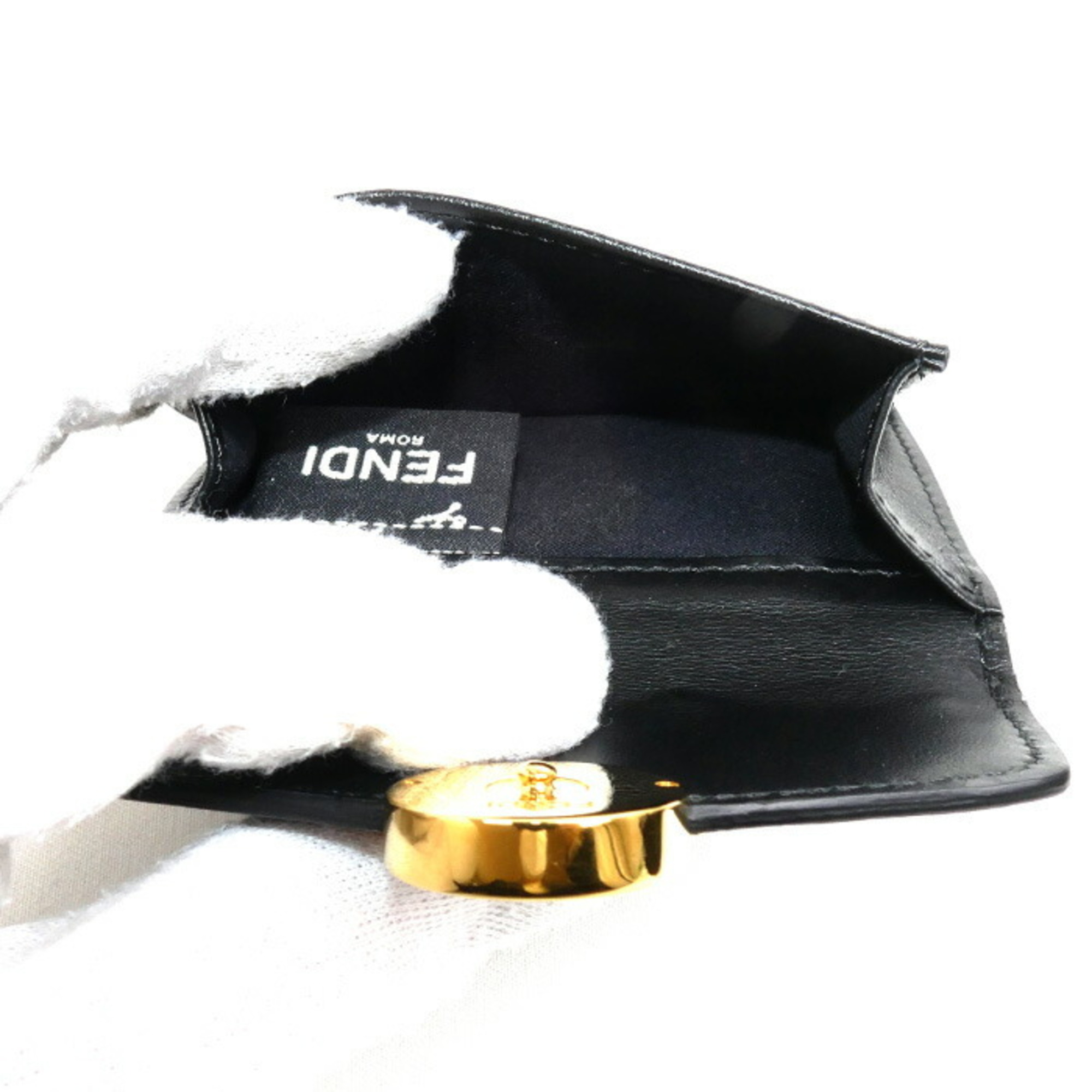 FENDI F's Compact Wallet Tri-fold Black 8M0395 Studs Women's