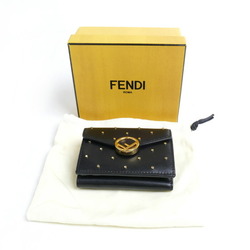 FENDI F's Compact Wallet Tri-fold Black 8M0395 Studs Women's