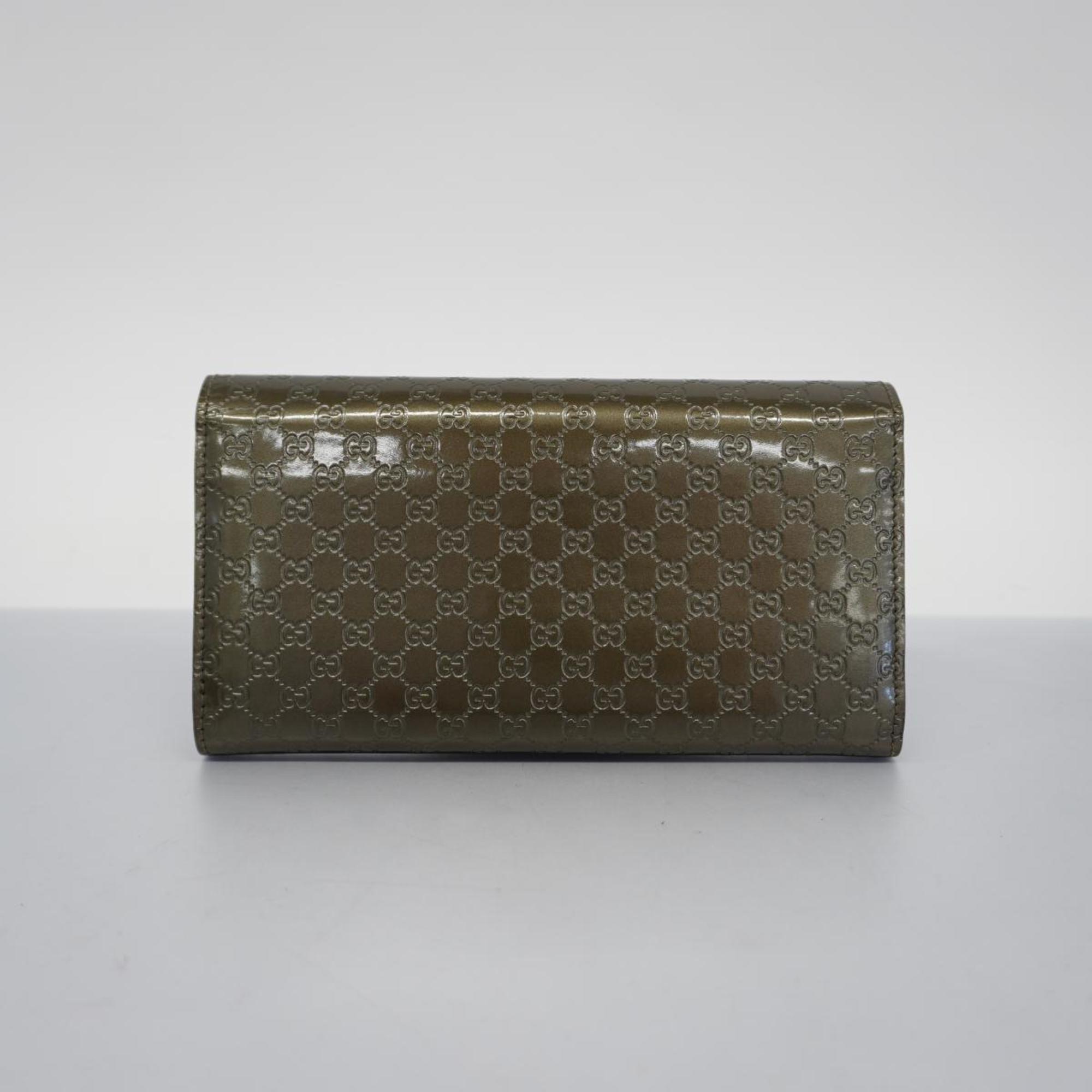Gucci Long Wallet Micro Guccissima 258405 Leather Grey Champagne Women's