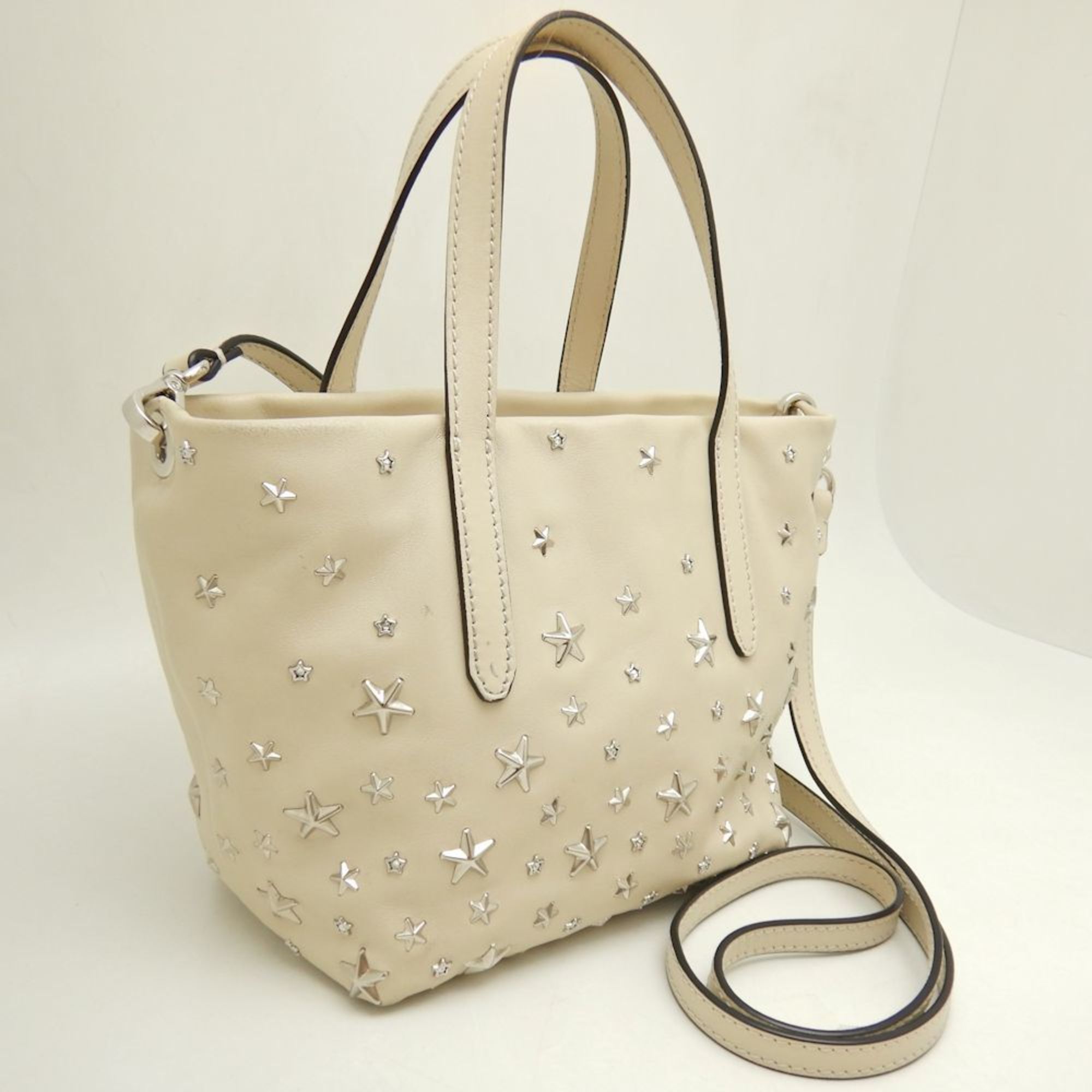 JIMMY CHOO Sarah Ivory Handbag Star Studs Leather 251765