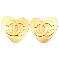 CHANEL 95P Coco Mark Heart Earrings Gold Women's
