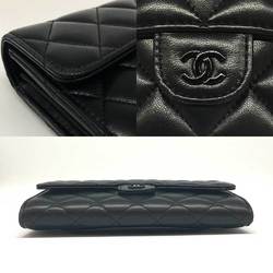 Chanel Long Flap Wallet Lambskin Matelasse Black Bi-fold