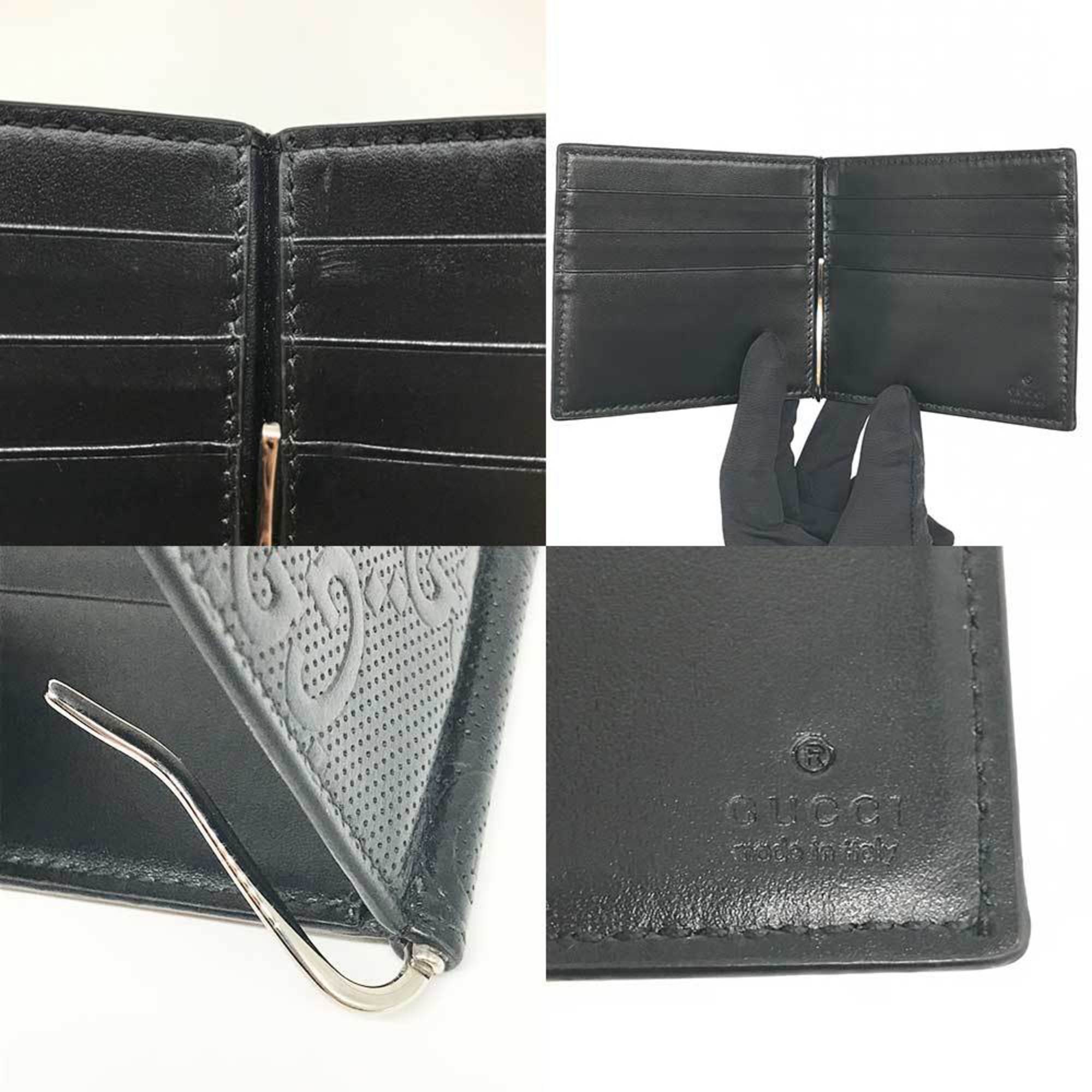 Gucci Money Clip GG Embossed Leather Black Bi-fold Wallet GUCCI 676656