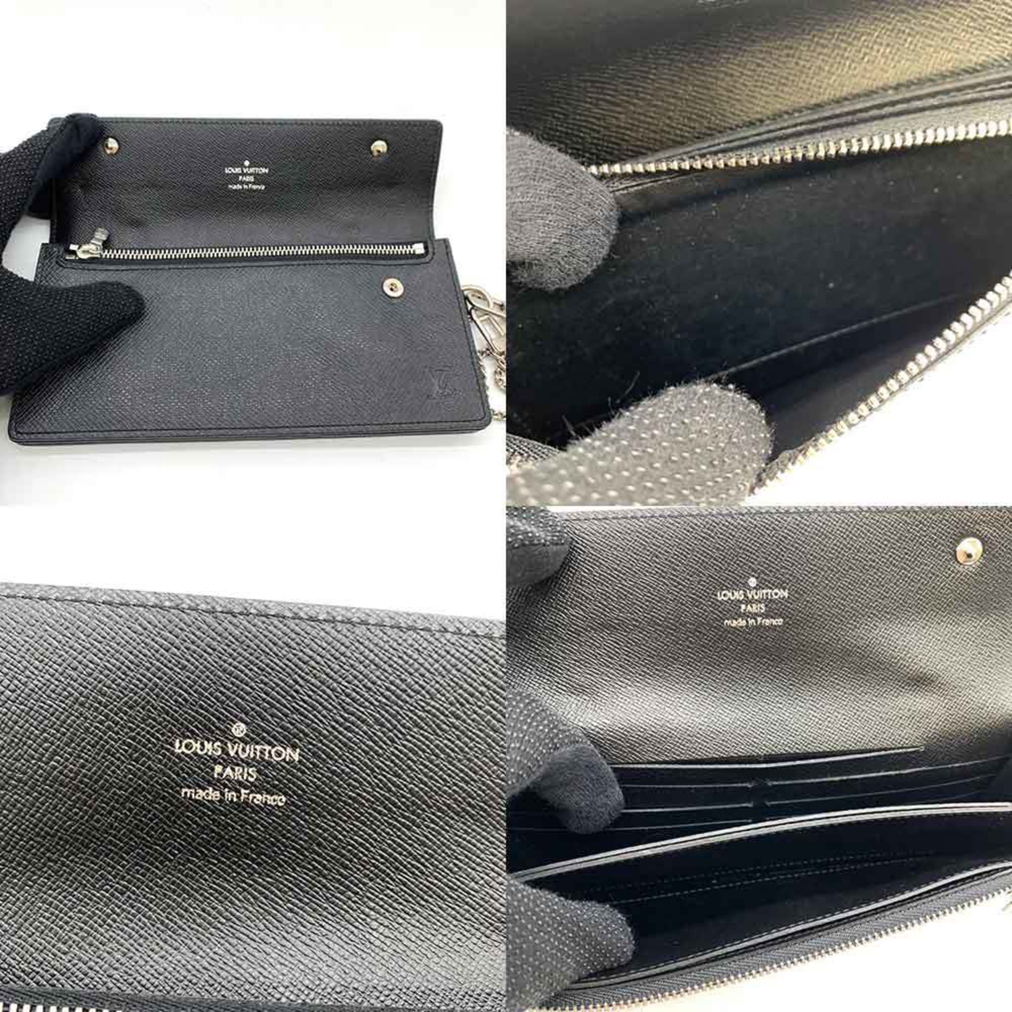 Louis Vuitton Taiga Portefeuille Accordion Ardoise M30992 Long Wallet Chain Black Leather
