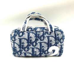 Christian Dior Bag Handbag Blue x White Pouch Trotter Pattern No.2 Women's Pile Toweling