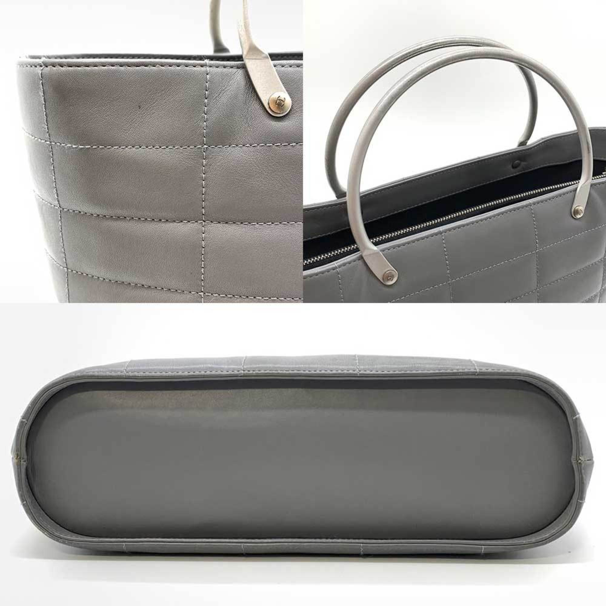 Chanel Chocolate Bar Handbag Grey Old Silver Calf Leather CHANEL