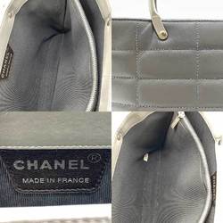 Chanel Chocolate Bar Handbag Grey Old Silver Calf Leather CHANEL