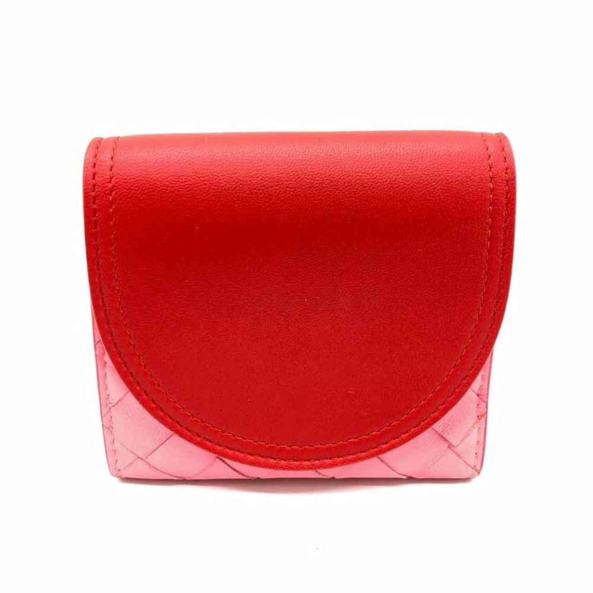 Bottega Veneta Nappa Bi-fold Wallet Intrecciato Compact Red x Pink 577841 V0EKK 8929 BOTTEGA VENETA
