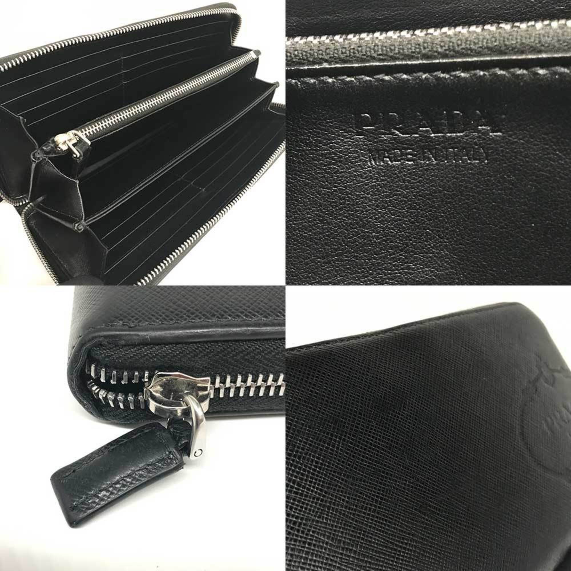 Prada Round Saffiano Leather Nero Black Long Wallet 2ML317 PRADA