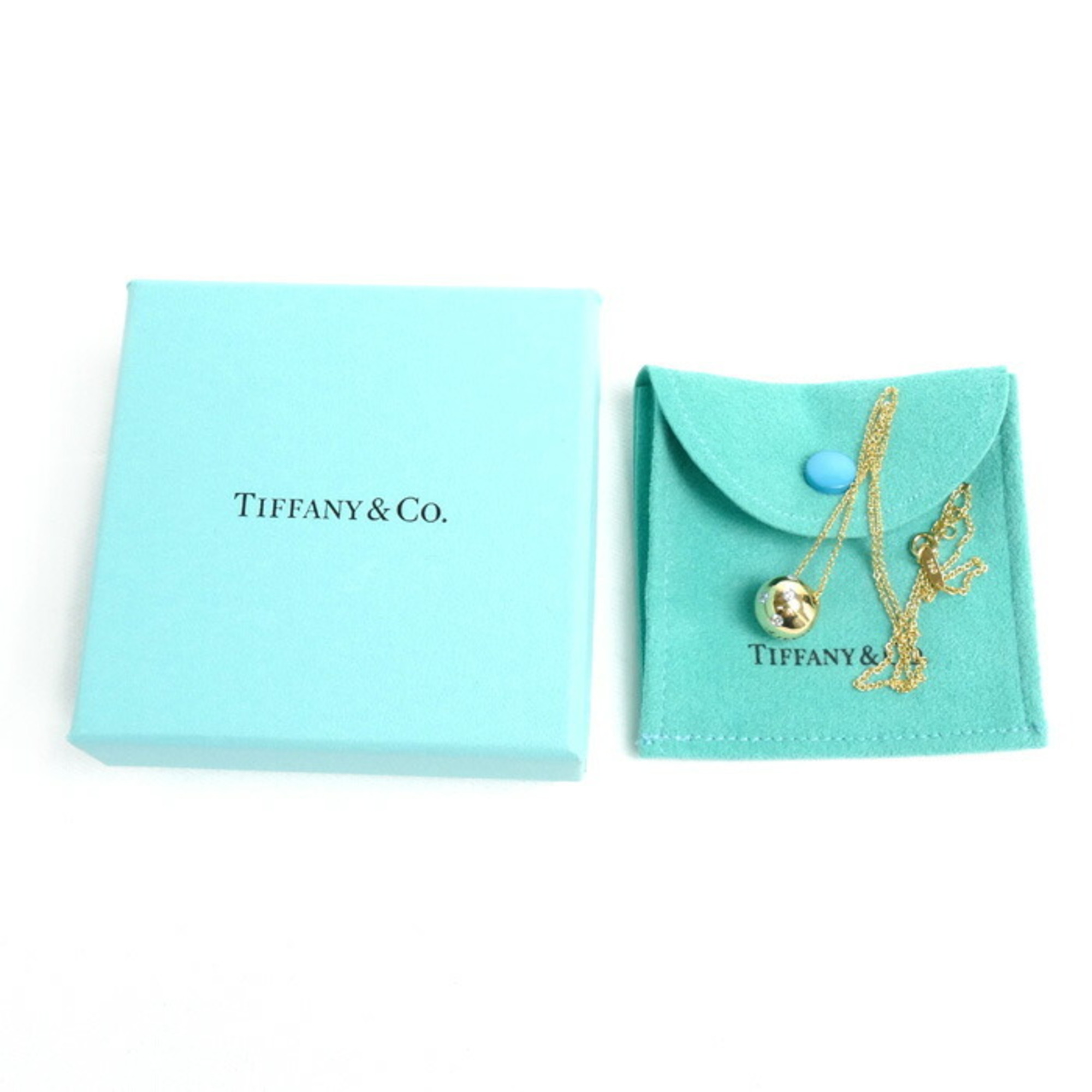 TIFFANY&Co. Tiffany K18YG Yellow Gold Pt950 Platinum Dots Ball 6P Diamond Necklace 6.2g 41cm Women's
