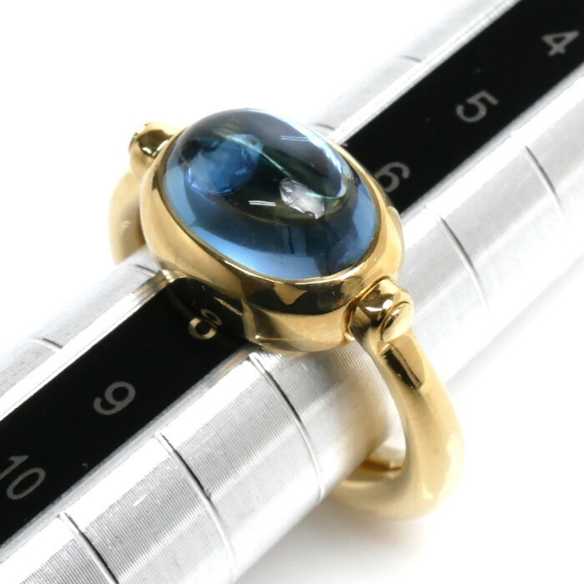 BVLGARI Bvlgari K18YG Yellow Gold Ring, Blue Topaz, 10.3g, Women's