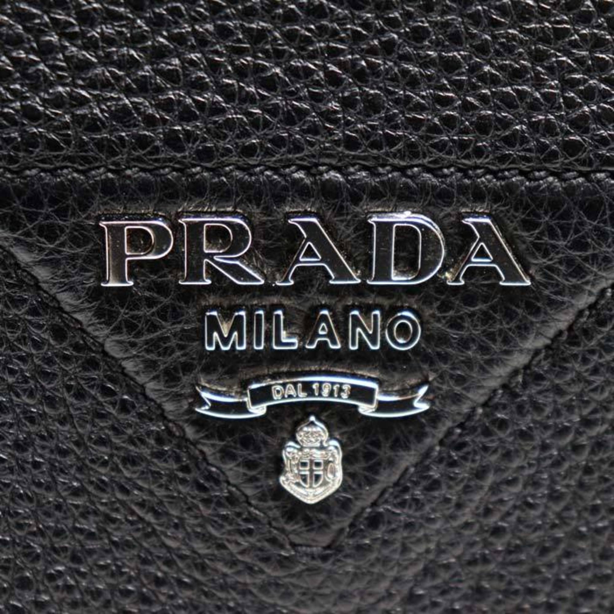 PRADA Vitello Dino 2-Way Shoulder Bag Black 1BD314