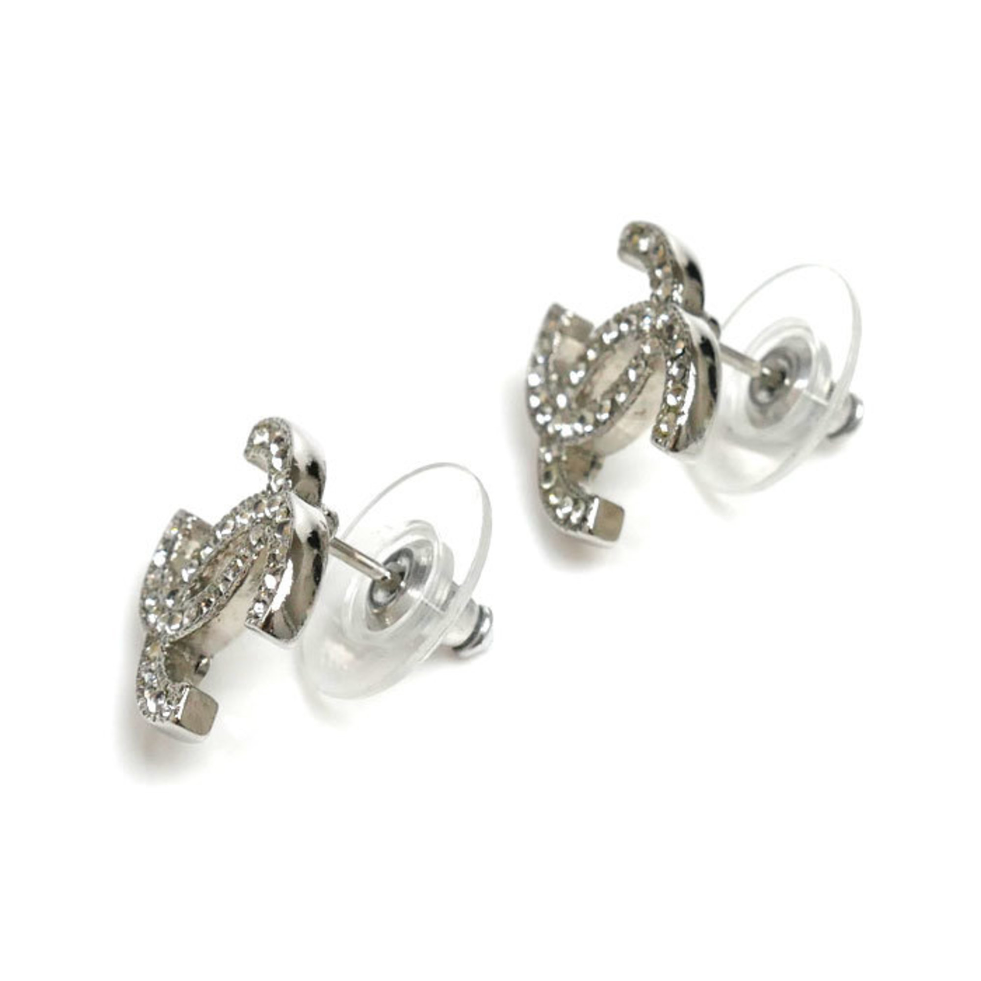 CHANEL Metal Coco Mark Rhinestone Earrings 2.6g for Women