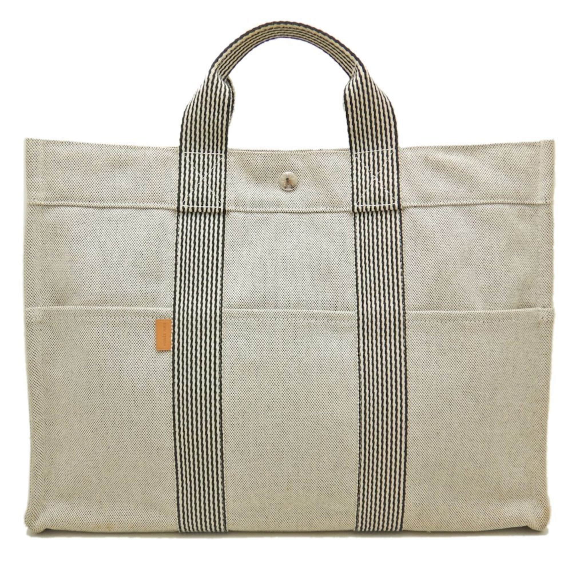 HERMES New Fool Tote MM Bag Canvas Light Gray 251748