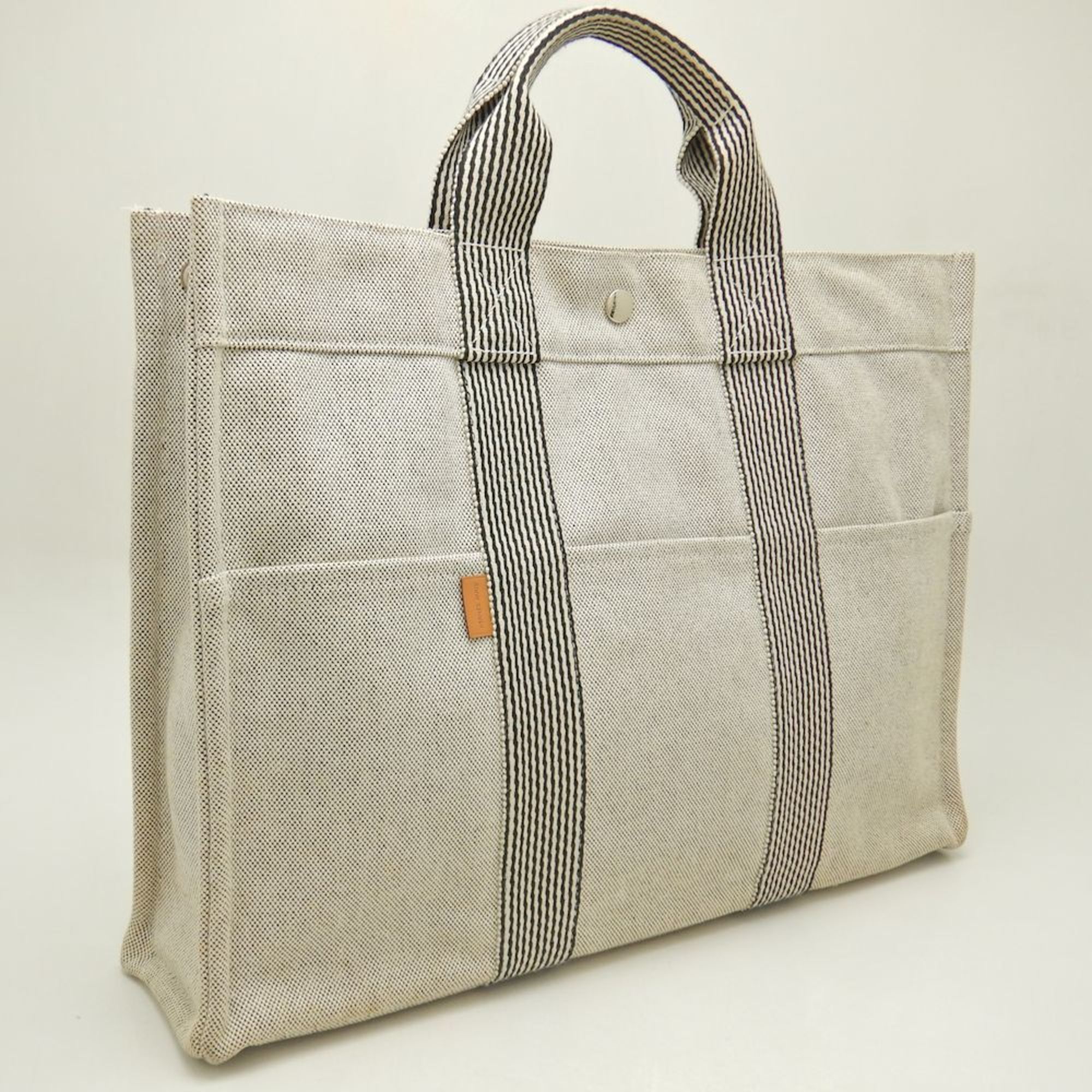 HERMES New Fool Tote MM Bag Canvas Light Gray 251748