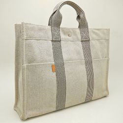 HERMES New Fool Tote MM Bag Canvas Light Gray 251748