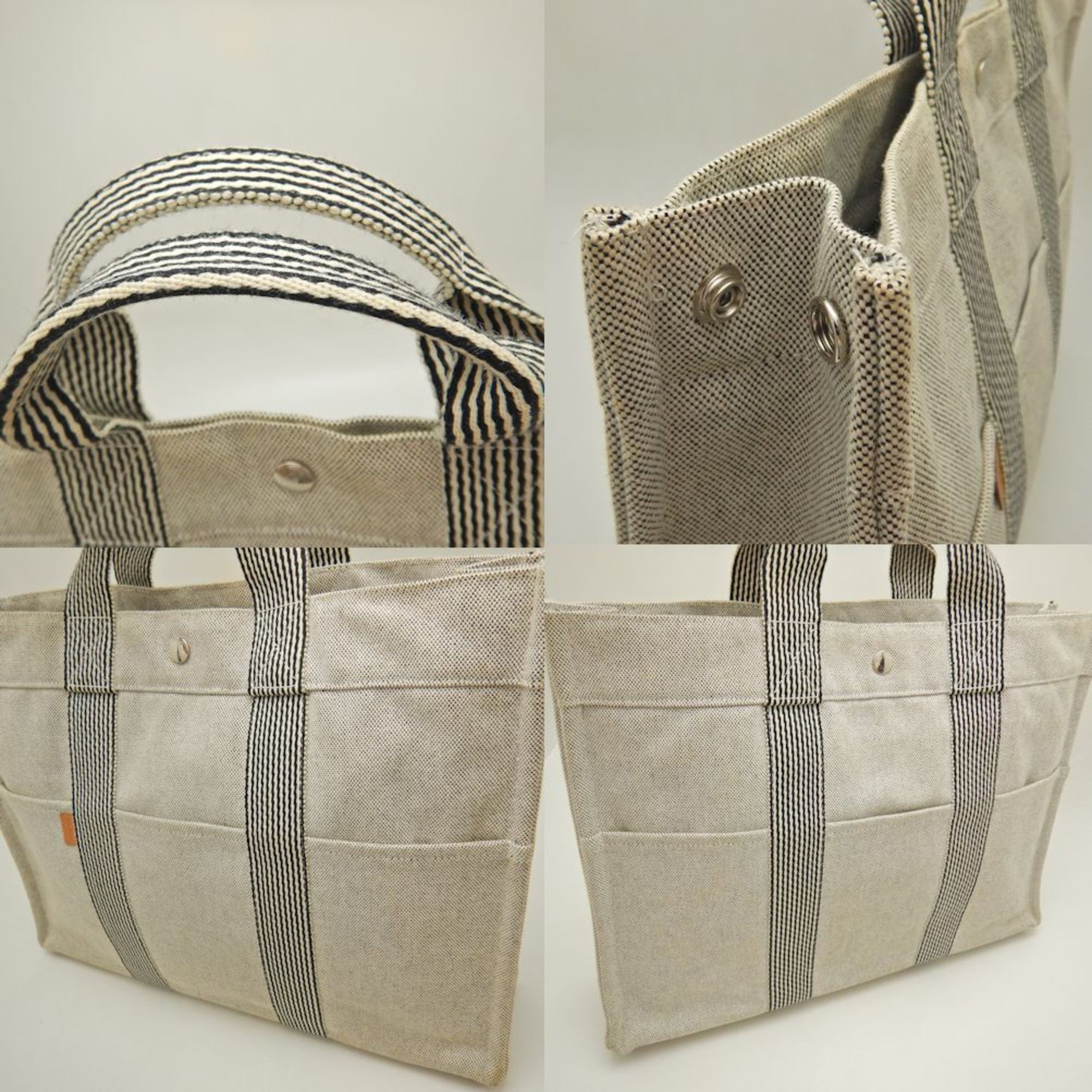 HERMES New Fool Tote MM Bag Canvas Light Gray 251748