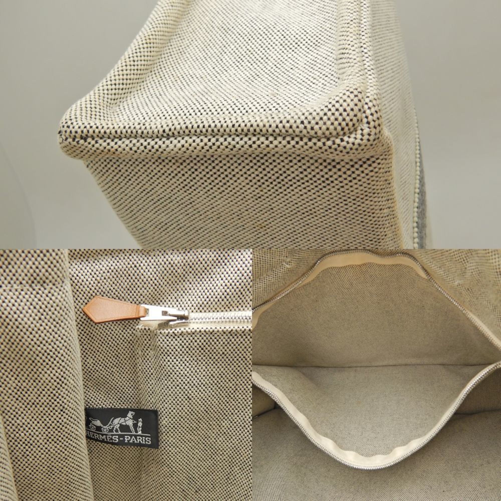 HERMES New Fool Tote MM Bag Canvas Light Gray 251748