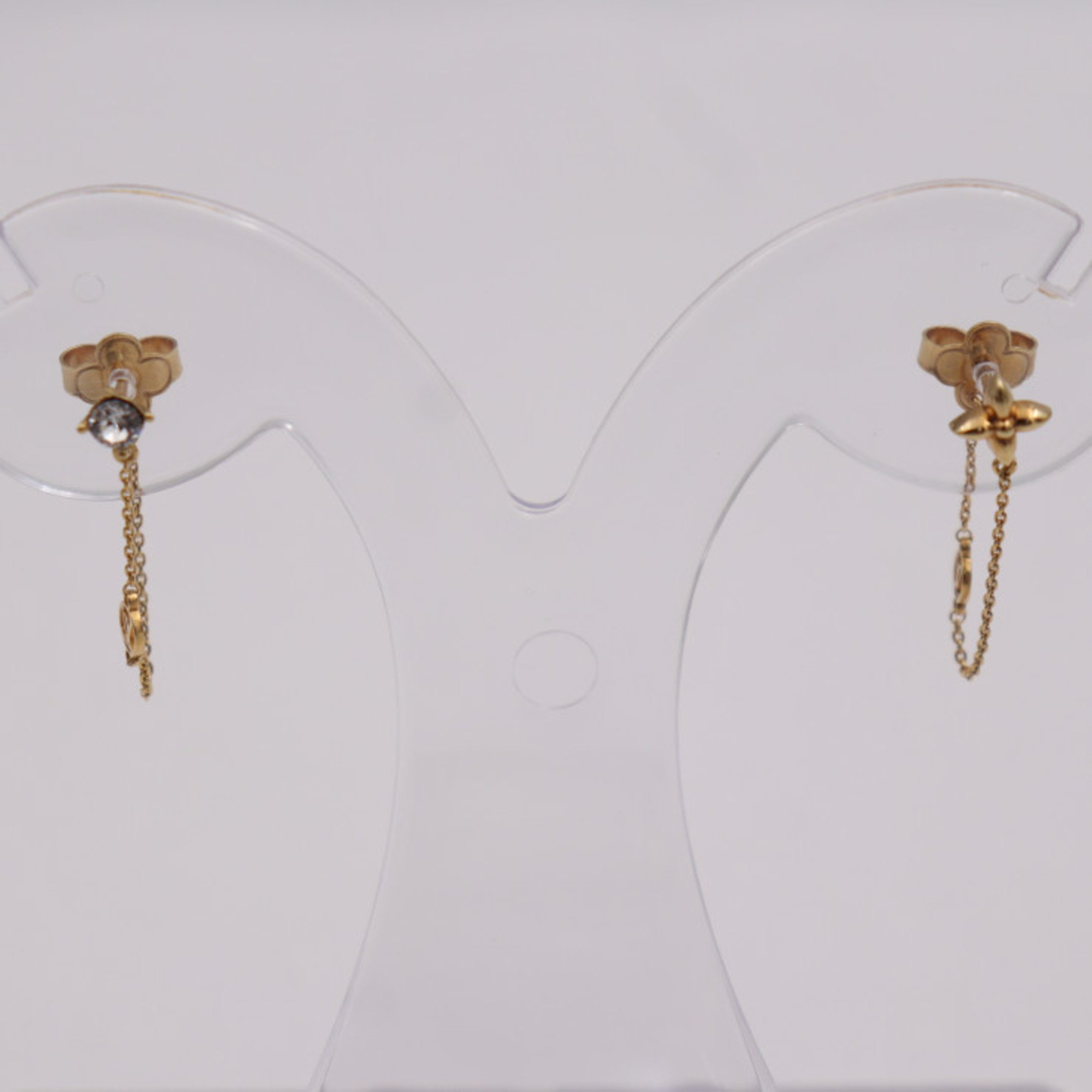 LOUIS VUITTON Louis Vuitton Boucle de Reuil Petit Earrings M00390 Metal Rhinestone Gold Monogram Flower LV Circle Ear