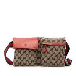 Gucci GG Canvas Sherry Line Waist Bag Body Shoulder 28566 Beige Red Leather Women's GUCCI