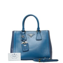 Prada Saffiano Triangle Plate Handbag Shoulder Bag BN2608 Blue Gold Calfskin Women's PRADA