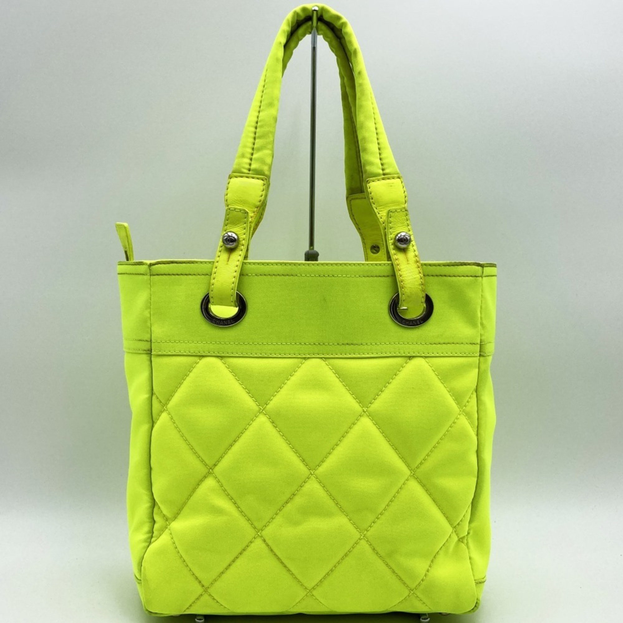 Chanel Handbag Tote Bag Paris Biarritz PM Neon Yellow Canvas Women's CHANEL