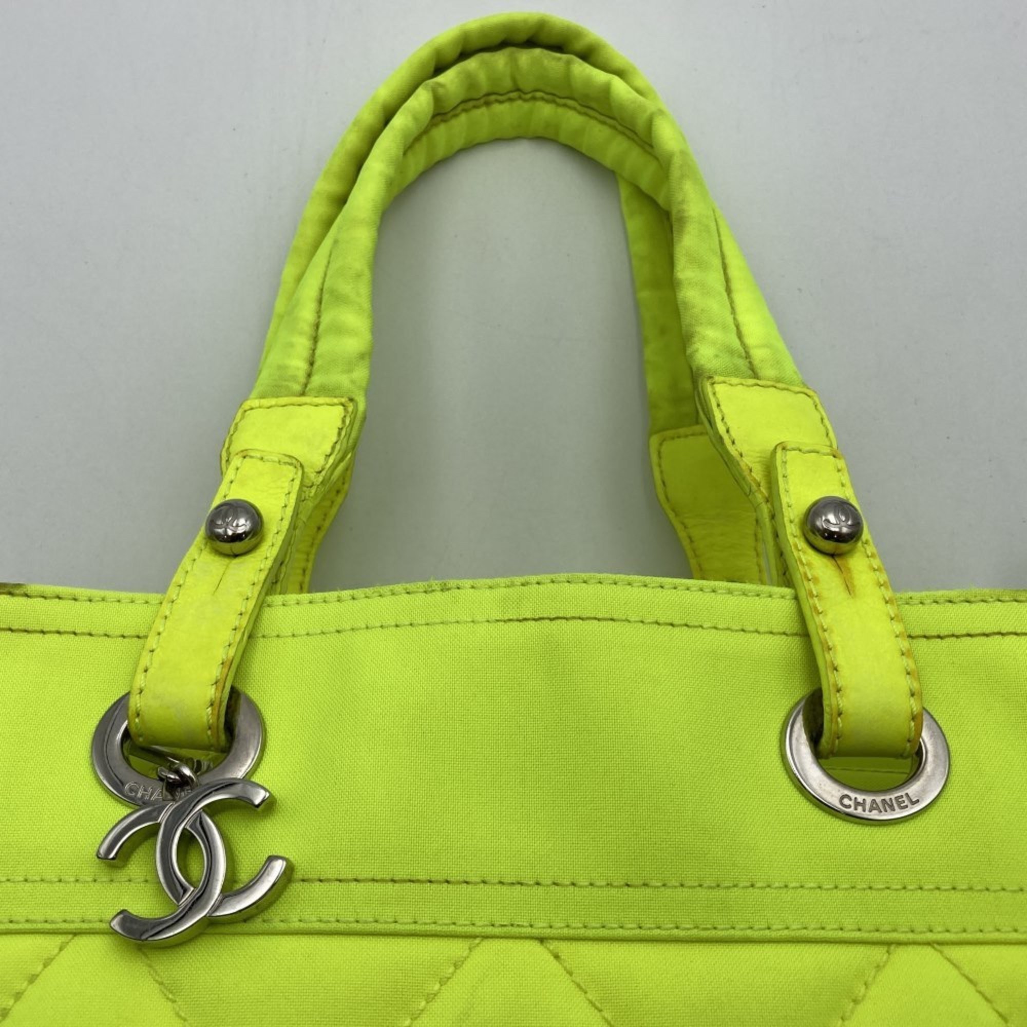 Chanel Handbag Tote Bag Paris Biarritz PM Neon Yellow Canvas Women's CHANEL