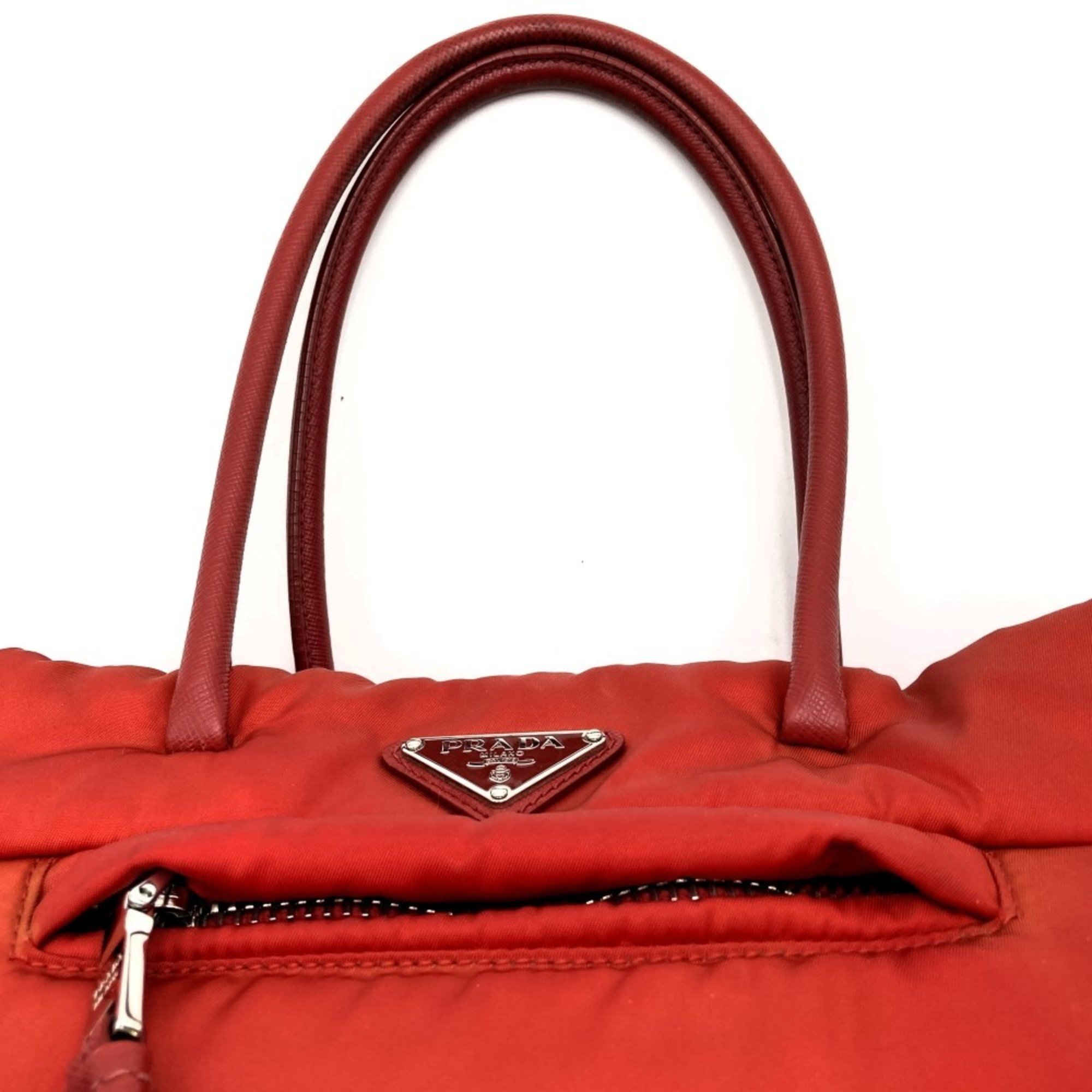 Prada Tessuto Bomber Tote Bag Handbag Red Nylon Women's Triangle PRADA