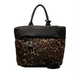 Prada Triangle Plate Reversible Leopard Handbag Shoulder Bag B1959V Khaki Green Black Nylon Women's PRADA