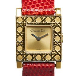 Dior La Parisienne Watch D60-159 Quartz Gold Dial Plated Leather Women's