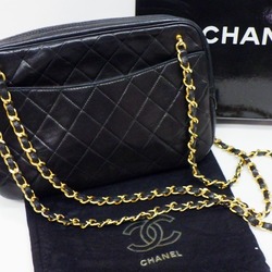 CHANEL Matelasse Chain Shoulder Bag Black Lambskin Women's