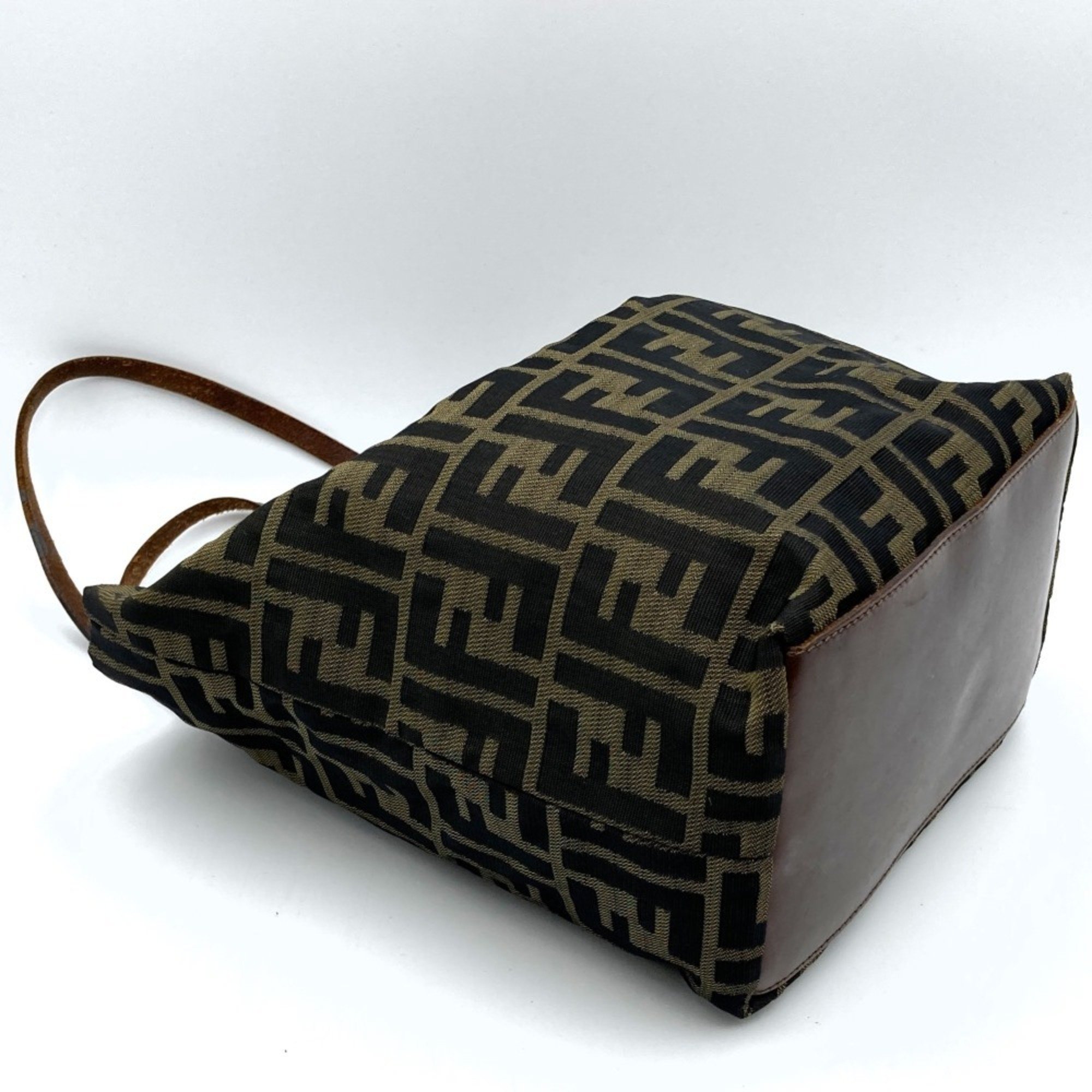 FENDI handbag tote bag Zucca pattern FF brown nylon leather women's