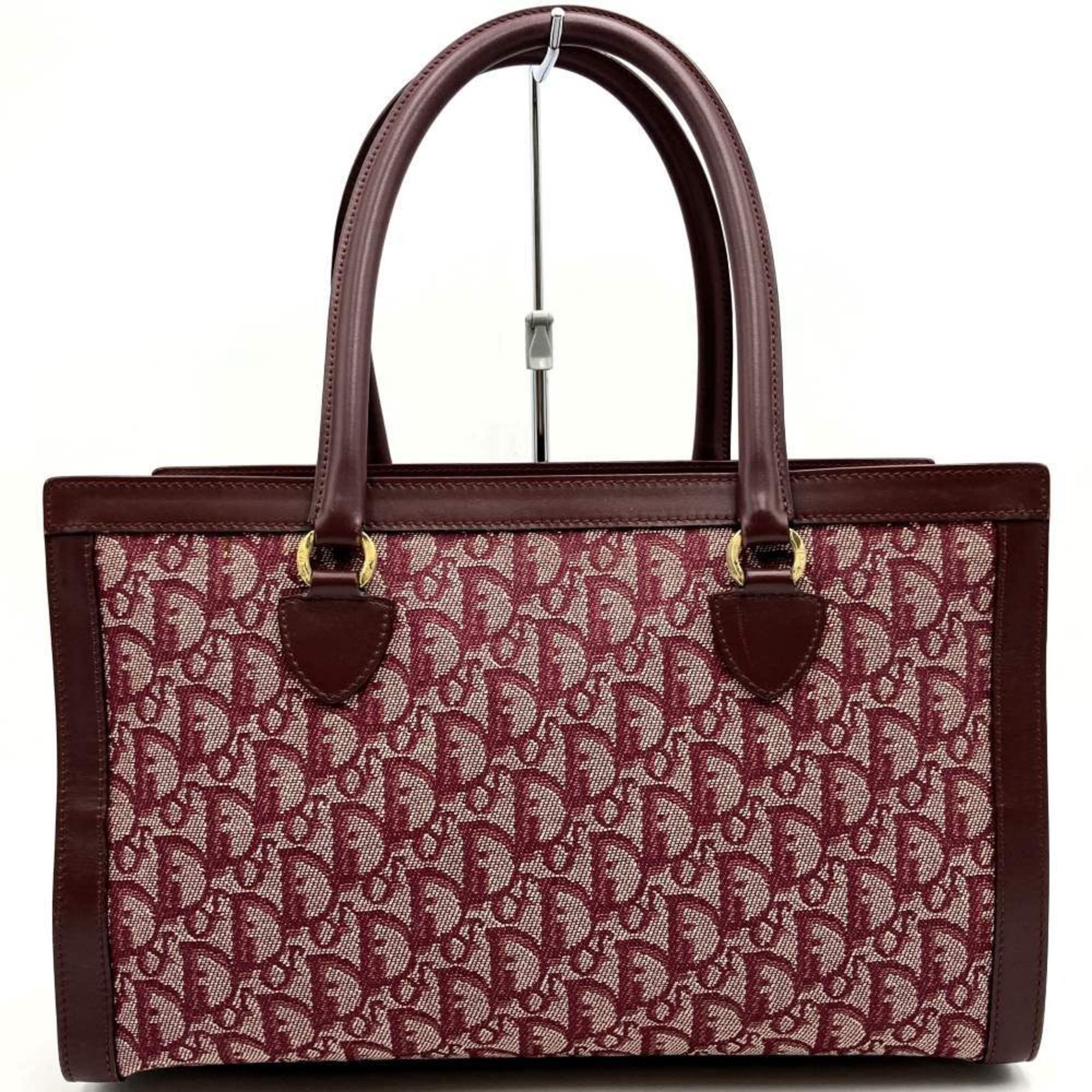 Christian Dior Shoulder Bag Handbag Tote Trotter Wine Red Bordeaux Canvas Leather Women's BOB0012