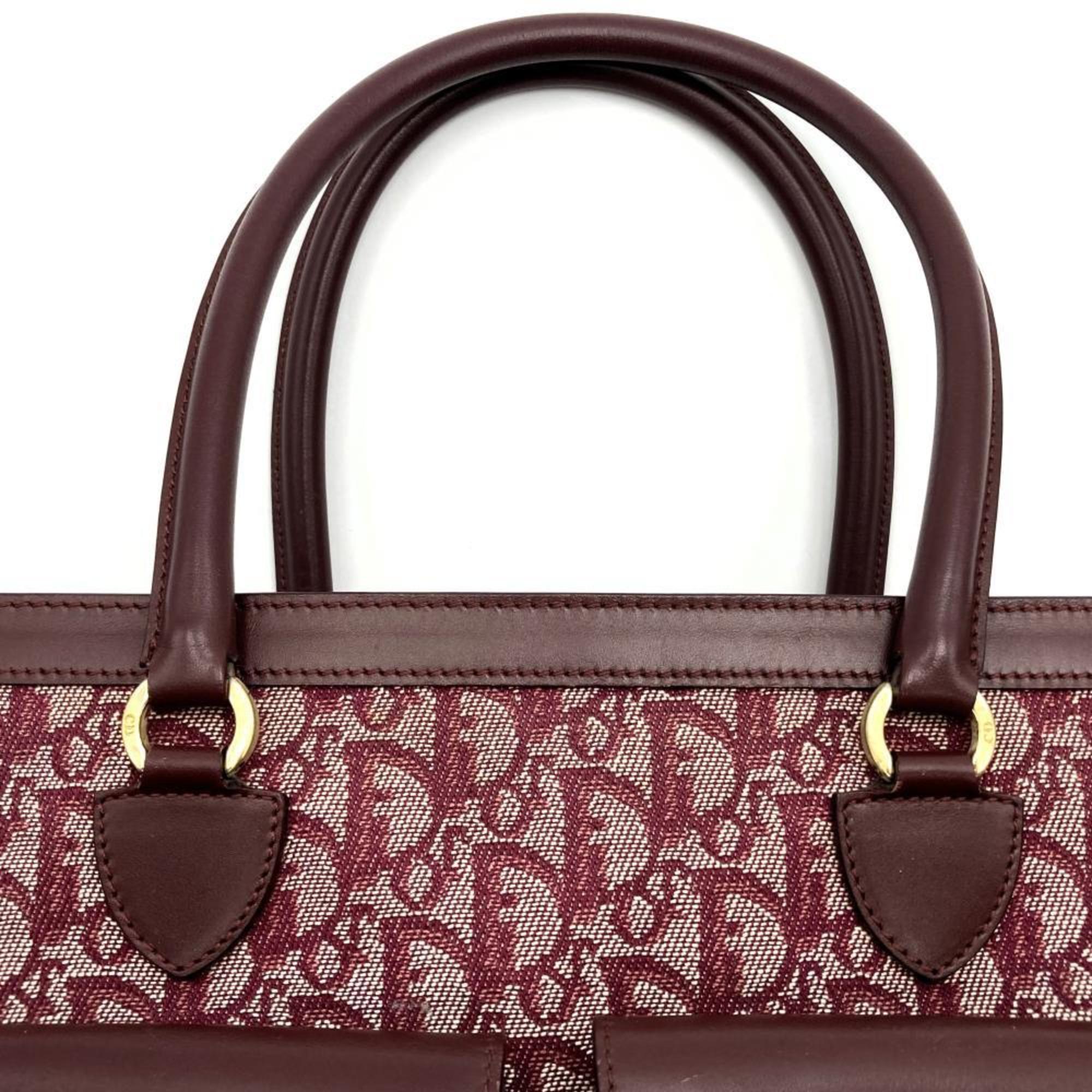 Christian Dior Shoulder Bag Handbag Tote Trotter Wine Red Bordeaux Canvas Leather Women's BOB0012