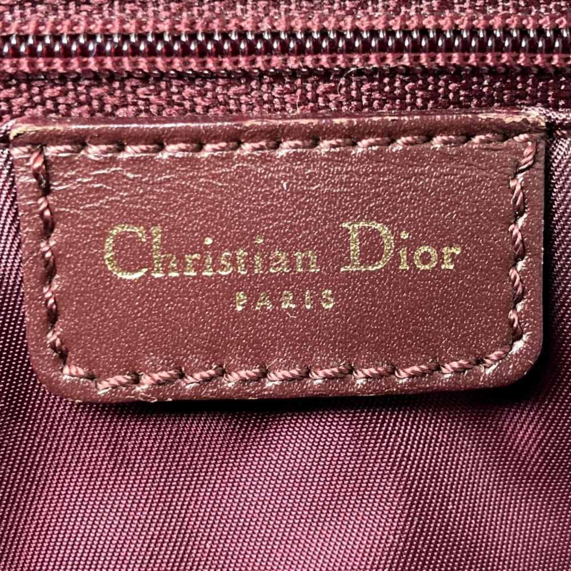 Christian Dior Shoulder Bag Handbag Tote Trotter Wine Red Bordeaux Canvas Leather Women's BOB0012