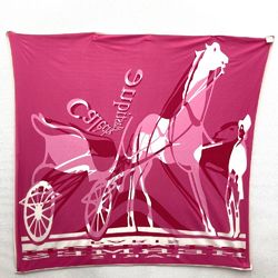 Hermes Scarf Muffler Carre 90 Caleche elastique Elastic Carriage Pink Silk Women's HERMES