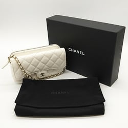 CHANEL Matelasse Chain Shoulder Bag White Caviar Skin Women's