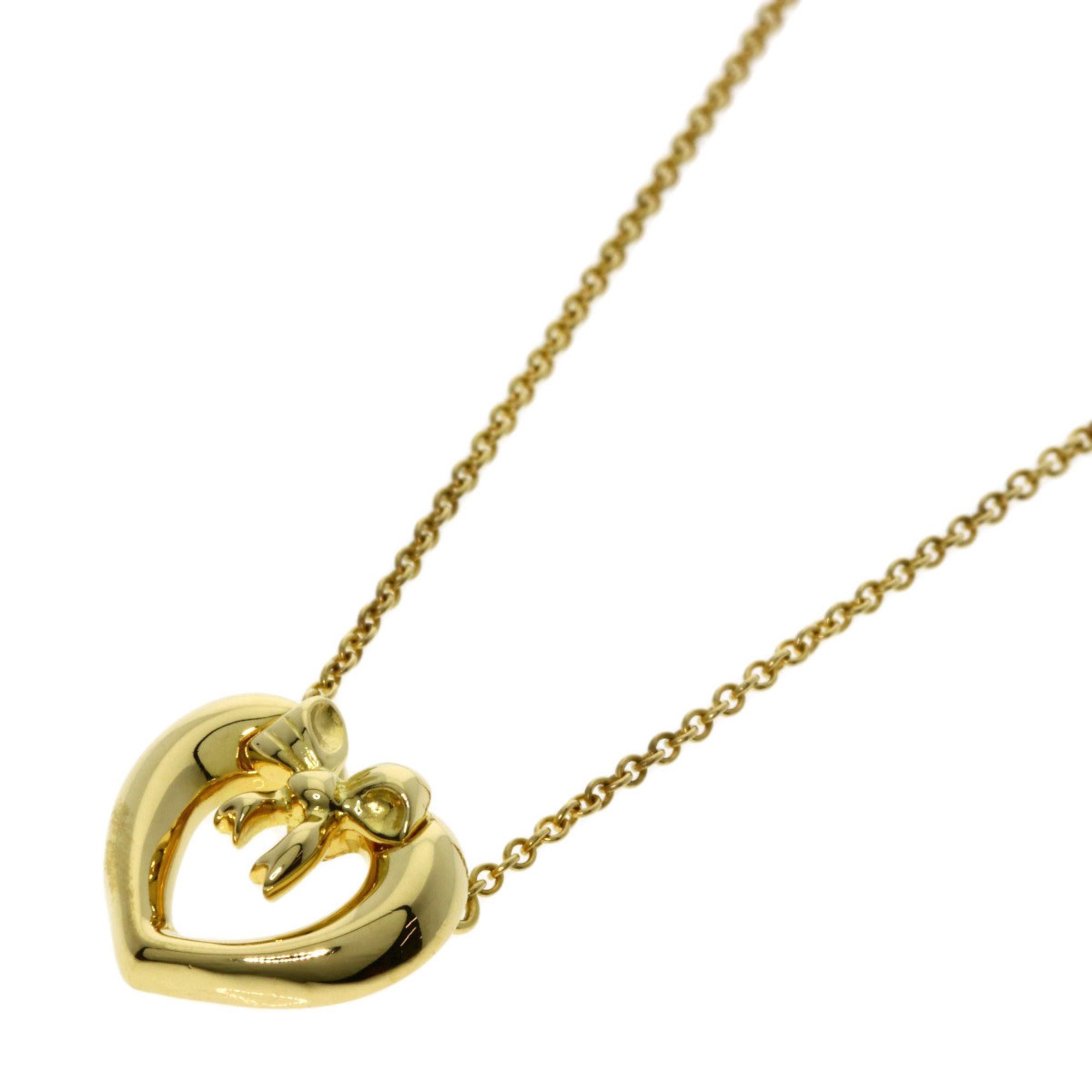 Tiffany Heart Ribbon Necklace, 18K Yellow Gold, Women's, TIFFANY&Co.