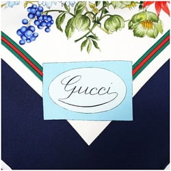 Gucci Silk Scarf Muffler Floral Pattern Cream x Navy GUCCI Women's