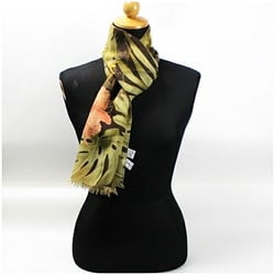 Salvatore Ferragamo Silk x Wool Cashmere Stole Leopard Print Khaki Women's