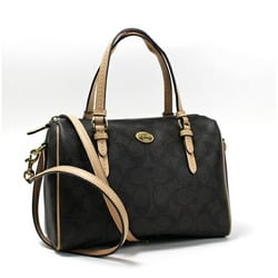 Coach Signature Boston Bag Shoulder Handbag PVC x Leather Dark Brown COACH