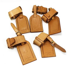 Louis Vuitton Name Tag & Poigner Set of 5, Beige, Natural Leather, LOUIS VUITTON Charm