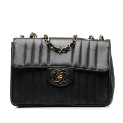 CHANEL Coco Mark Mademoiselle Double Chain Shoulder Bag Black Caviar Skin Women's