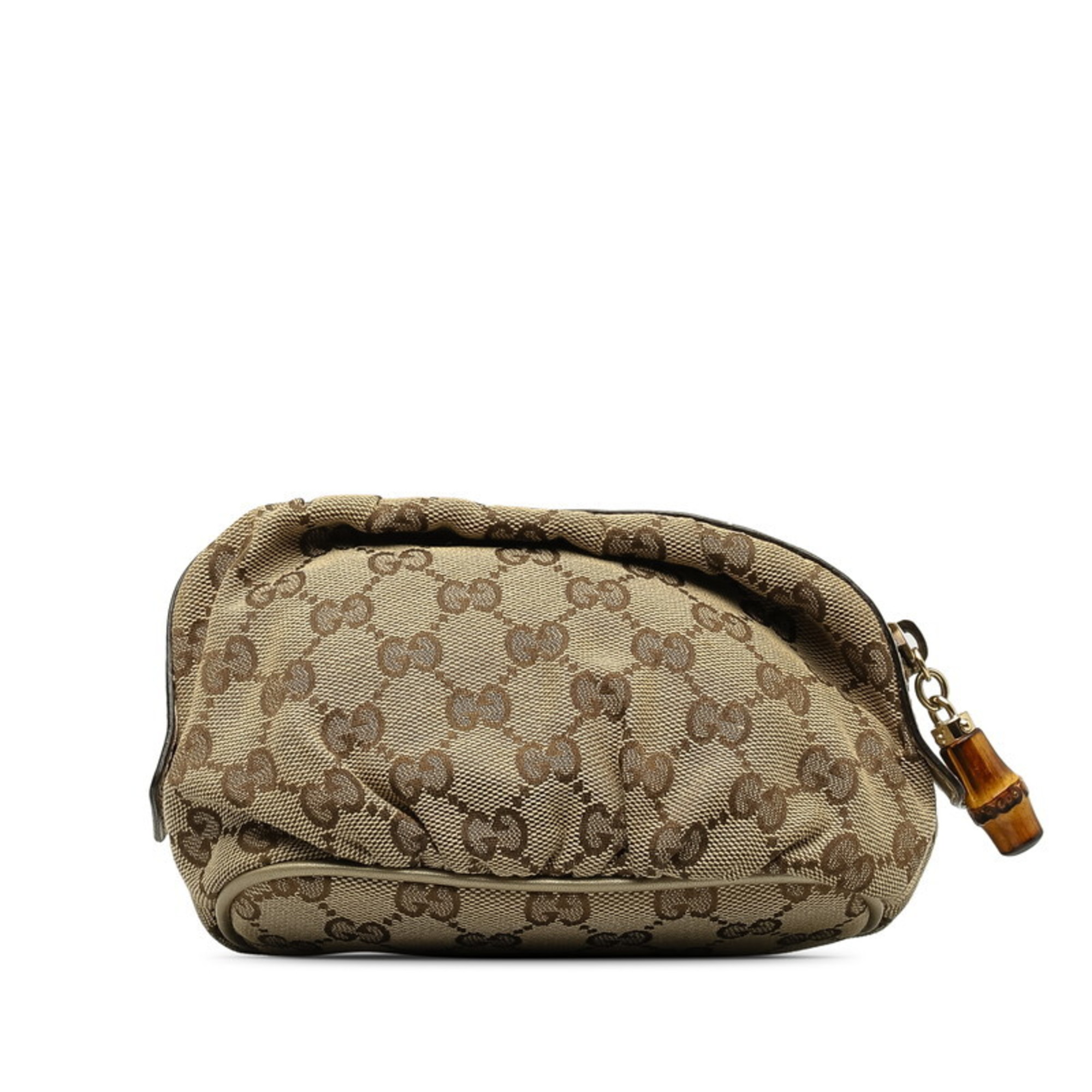 Gucci Bamboo GG Canvas Pouch 246175 Beige Leather Women's GUCCI